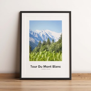 Tour Du Mont Blanc, Tour Du Mont Blanc Poster, Tour Du Mont Blanc Trail Map, Randonnée Europe Poster, Europe Travel Poster