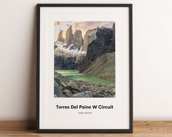 Torres Del Paine W Circuit Poster, Patagonia Hiking Print