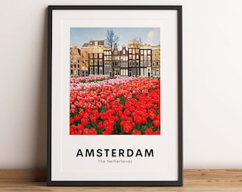 Amsterdam Tulip Field Art Print, Netherlands Travel Poster