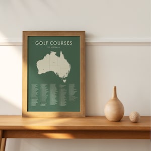 Plakat z listą kontrolną pól golfowych w Australii, wydruk listy wiader golfowych, minimalistyczna sztuka ścienna do golfa, plakat do golfa, prezent dla golfistów w Australii