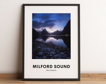 Milford Sound Print, New Zealand Travel Poster (Digital Download)