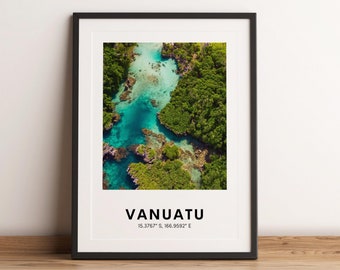 Vanuatu Aerial Coastline Print, Pacific Islands Travel Poster (Digital Download)