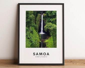 Samoa Waterfall Photo Print, Pacific Islands Travel Poster (Digital Download)
