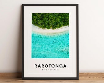 Rarotonga Aerial Beach Print, Pacific Islands Travel Poster (Digital Download)