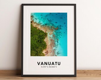 Vanuatu Aerial Print, Pacific Islands Travel Poster (Digital Download)