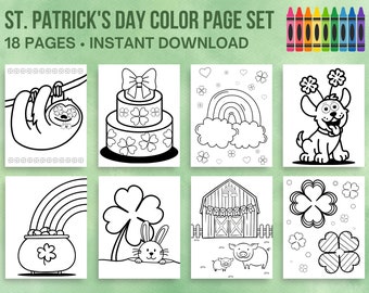 St. Patricks Day Color Sheet Bundle - Instant Download - St. Patricks Day Color Page Set - Printable - St. Patricks Day Coloring Pages