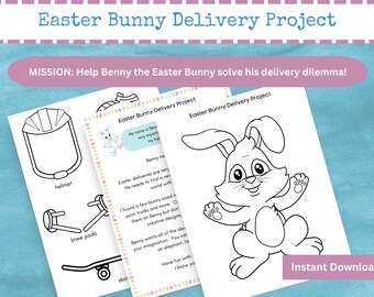 Easter Bunny Delivery Project -  Kids Easter Craft - Easter Bunny Printable - Easter Craft Instant Download - Easter Bunny Coloring Project