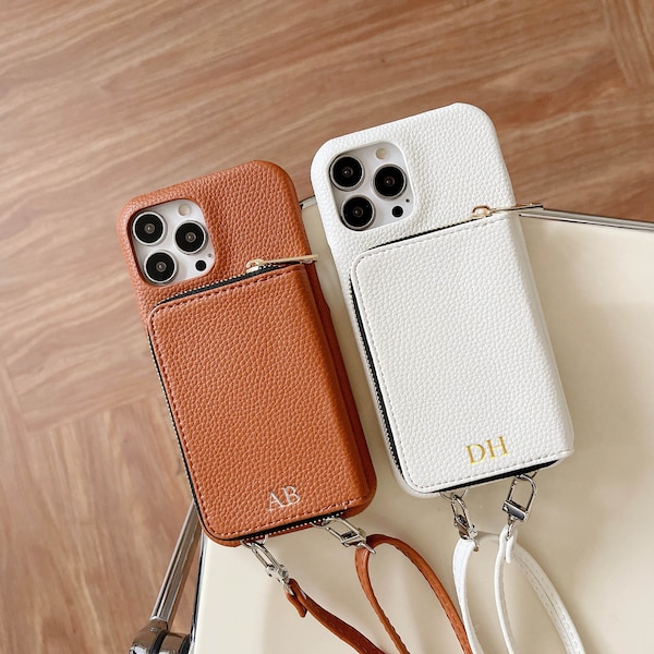 Étui de téléphone personnalisé à bandoulière, portefeuille en cuir personnalisé avec longue bandoulière, étui portefeuille pour iPhone 14Pro, iPhone 14 13 11 12, iphone XS