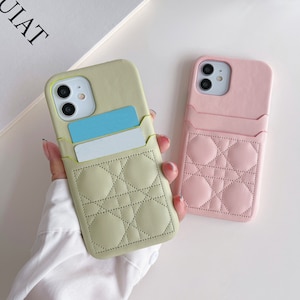 Personalized Leather Phone Case for iPhone 15 14 13 12 11 Pro Max caseCustom Embossed Phone Case with Card Holder Mirror, Vegan Leather Case