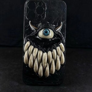 Monster teeth 3D Cream Glue Phone Case, iPhone SE 11 12 13 14 15 Case, Samsung A52 S20 S21 S22 Ultra FE Case, Google Pixel 5 6 7 Pro Case