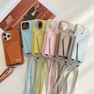 Personalized Crossbody phone case, Personalised Leather Wallet with long strap, Wallet Case for iPhone 14Pro, iPhone 14 13 11 12, iphone XS