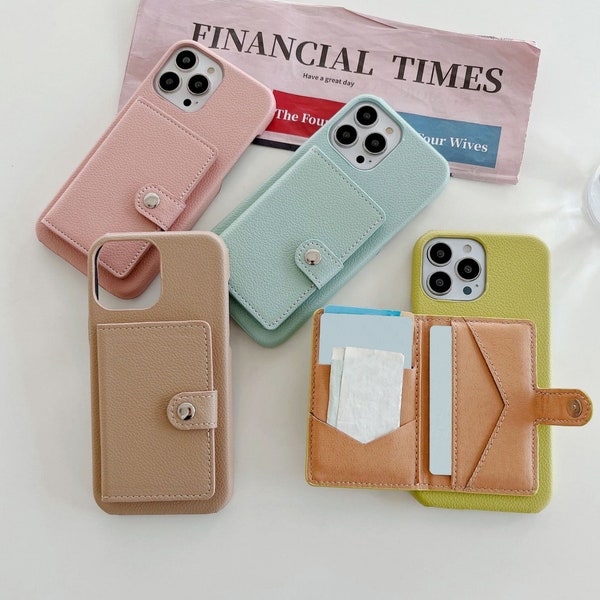 Personalised Leather Wallet Phone Case Custom Engraved Cardholder Leather Cover with wallet iPhone 14 Pro Max 13 12 11 X XS XSMAX