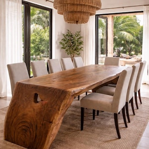 Rustic Live Edge Dining Table: Solid Wood Waterfall Leg Design