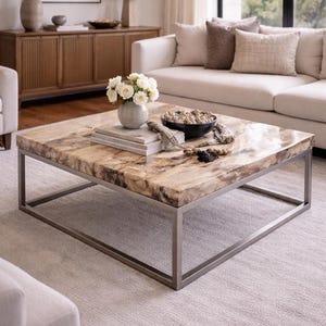 Petrified Wood Coffee Table with Metal Base