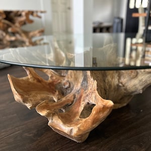 Teak root coffee table with glass top image 10