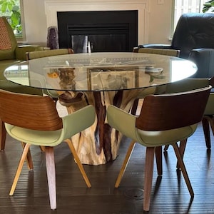 Teak Root Dining Table With Round Tempered Glass Top - Breakfast Nook ...