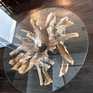 Teak root coffee table with glass top image 8
