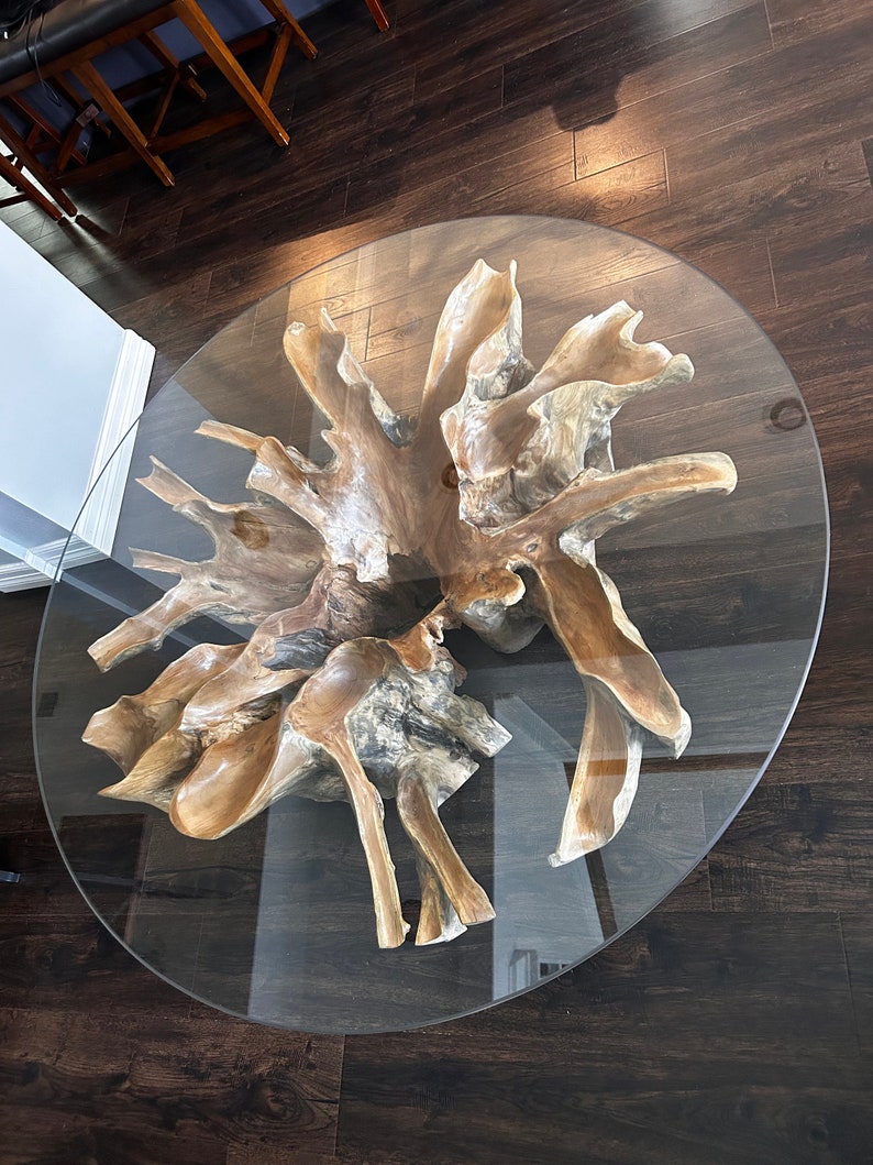 Teak root coffee table with glass top image 8