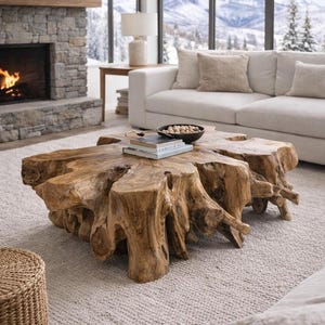 Unique Teak Root Rectangular Coffee Table - Rustic Natural Beauty
