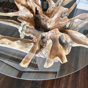 Teak root coffee table with glass top image 3