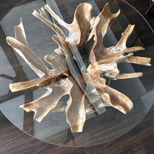 Teak root coffee table with glass top image 9