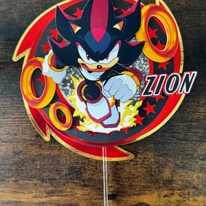 Shadow The Hedgehog ,Sonic, Theme cake Topper Shaker, Birthday Party, Sonic Birthday Party