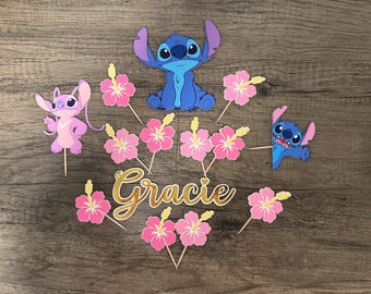 Custom Cake Topper:stitch and angel Birthday Party Decoration