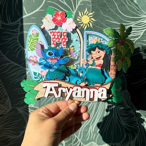 Customized lilo and stitch cake topper, hawaiian Birthday Cake Topper, girl cake topper