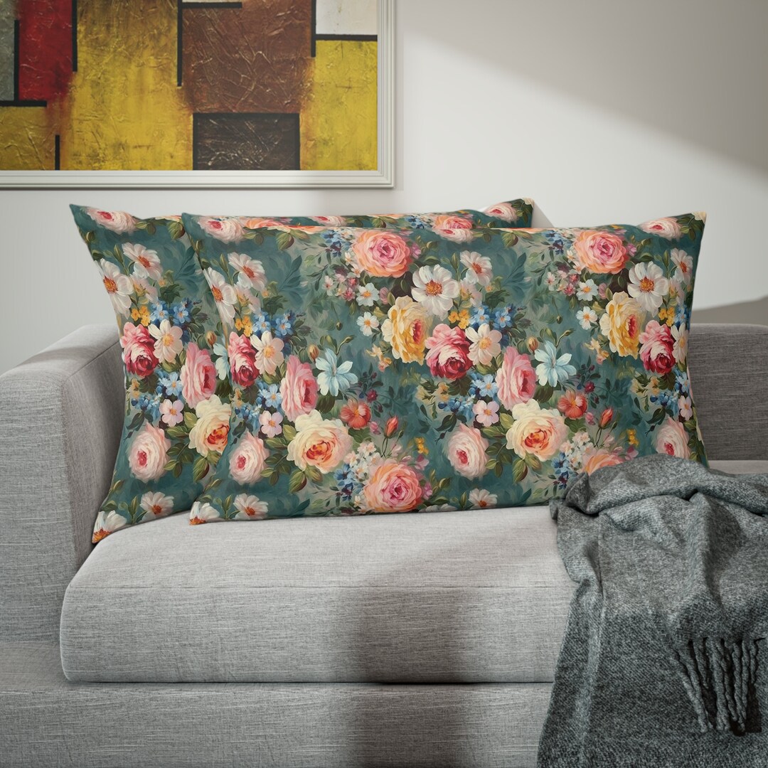 Vintage Rose Garden Pillow Shams 2pc Set Botanical Inspired Pink