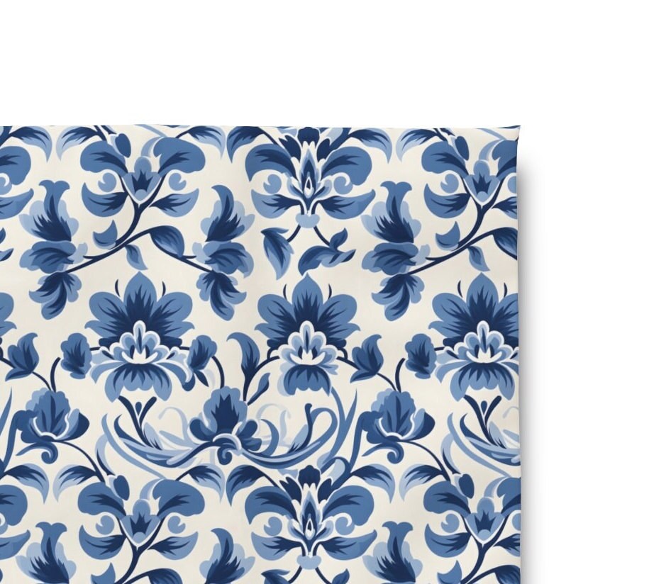 Blue & White Damask Print Duvet Cover Timeless Couture Design Vintage