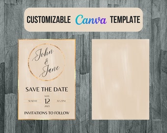 Save the Date Template Beige and Gold Ring Invitation