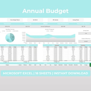Arkusz kalkulacyjny budżetu rocznego dla programu Excel, szablon budżetu, kalendarz rachunków, szablony budżetu miesięcznego, śledzenie wydatków, najlepsze narzędzie do planowania budżetu