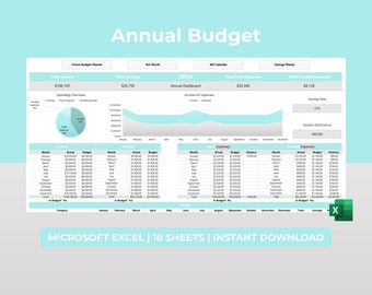 Annual Budget Spreadsheet for Excel, Budget Template, Bill Calendar, Monthly Budget Templates, Expense Tracker, Ultimate Budget Tool