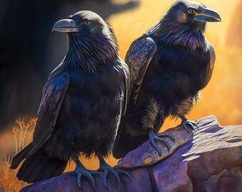 DIGITAL DOWNLOAD -  On the Lookout two ravens, birds, crows, keeping watch