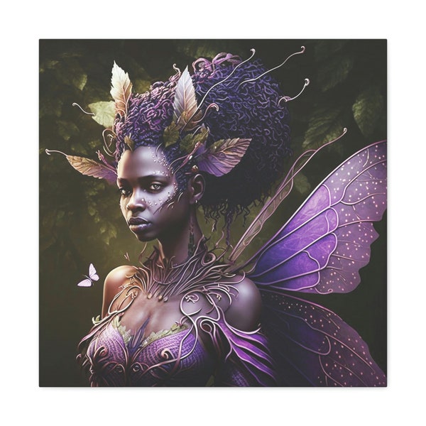 Ebony Woodland Fairy African American, butterflies, lavender dress, fairytail