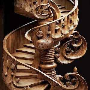 DIGITAL DOWNLOAD -  Wooden Staircase circular, winding, decorative, carved