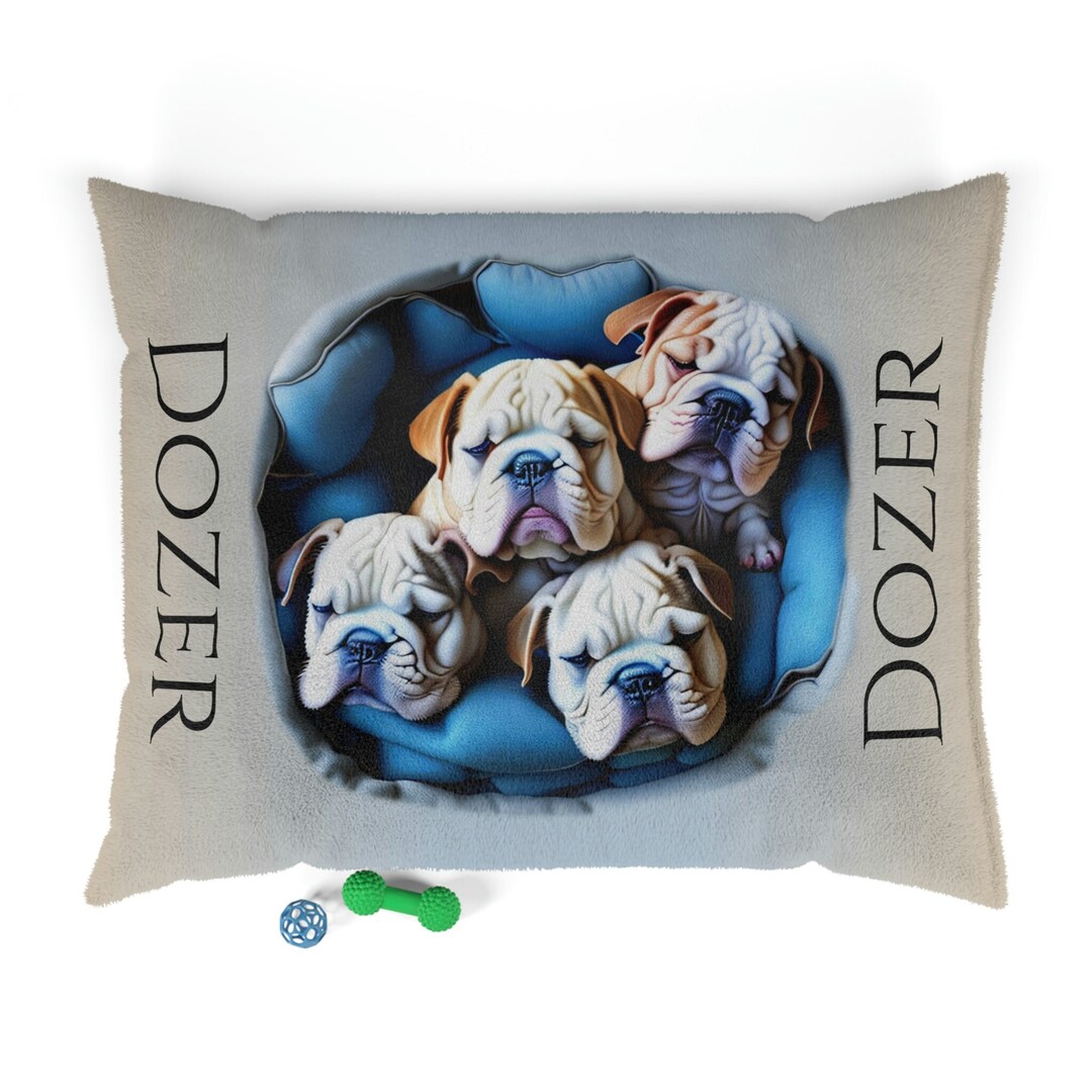 Personalized Dog Bed, English Bulldog Puppy Print , Washable Cover With Zipper, Great Gift for