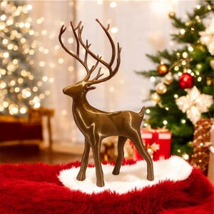 Veado de Natal em pé com chifres lindos – Decoração de Natal elegante para casa, escritório e mesa – Ideia de presente exclusiva de estatueta de rena de Natal