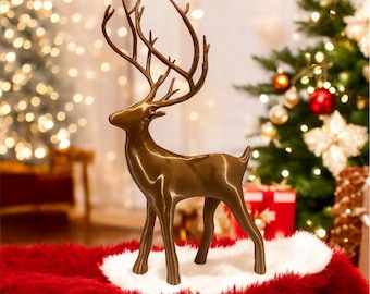 Standing Christmas Deer with Beautiful Antlers – Elegant Holiday Decor for Home, Office & Table – Unique Xmas Reindeer Figurine Gift Idea