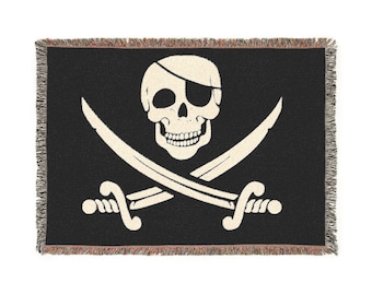 Jolly Roger Skull and Crossed Swords geweven deken | Piratenvlag gooien