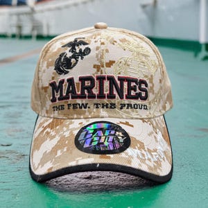 US Marines Hat – Solid & Desert Camo Embroidered Cap | The Few. The Proud. | Marine Corps Hat | Veteran Gift | Military Tactical Hat