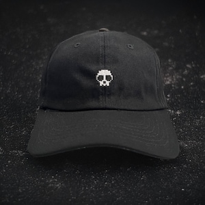 8-Bit Skull Hat – Pixel Embroidered Dad Cap | Retro Gamer Skull Cap | Goth Aesthetic Hat | Minimalist Punk Hat | Y2K Gaming Gift