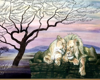 Lion Couple Wedding Guest Book Alternative, Savannah Theme