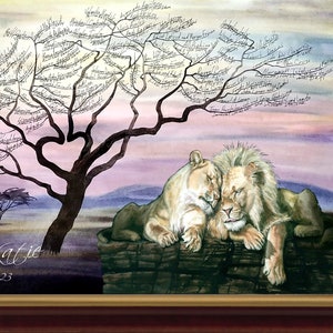 Custom Wedding Guest Book Alternative Couple Lions Two Lions Lion and Lioness Savannah Wedding Unique Guest Book Idea Bridal Shower