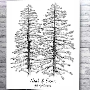Wedding Guest Book alternative Tree Double Pine Two Pines Rustic guestbook Unique Wedding Signature Tree black white Unique Guest Book Idea
