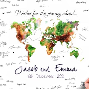 Wedding GUEST BOOK Alternative World Map Custom World Map Travel Guest Book Signature Unique Guest Book Idea Watercolor World Map Art