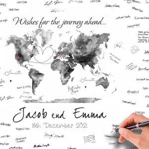 Wedding GUEST BOOK Alternative World Map Custom World Map Travel Guest Book Signature Unique Guest Book Idea Watercolor World Map Art
