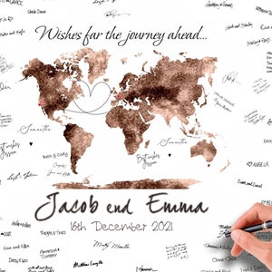 Wedding GUEST BOOK Alternative World Map Custom World Map Travel Guest Book Signature Unique Guest Book Idea Watercolor World Map Art