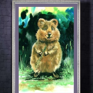 Quokka schilderij Quokka portret Quokka dier illustratie Quokka aquarel schilderij kinderkamer dieren in het wild muur kunst dier Home decor voor kind
