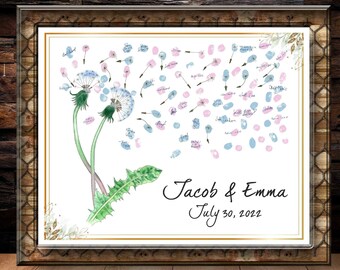 Wedding GUEST BOOK Alternative Dandelions Guest Book Alternative Thumbprint Print Fingerprint GuestBook Tree Signature Unique Guestbook Idea